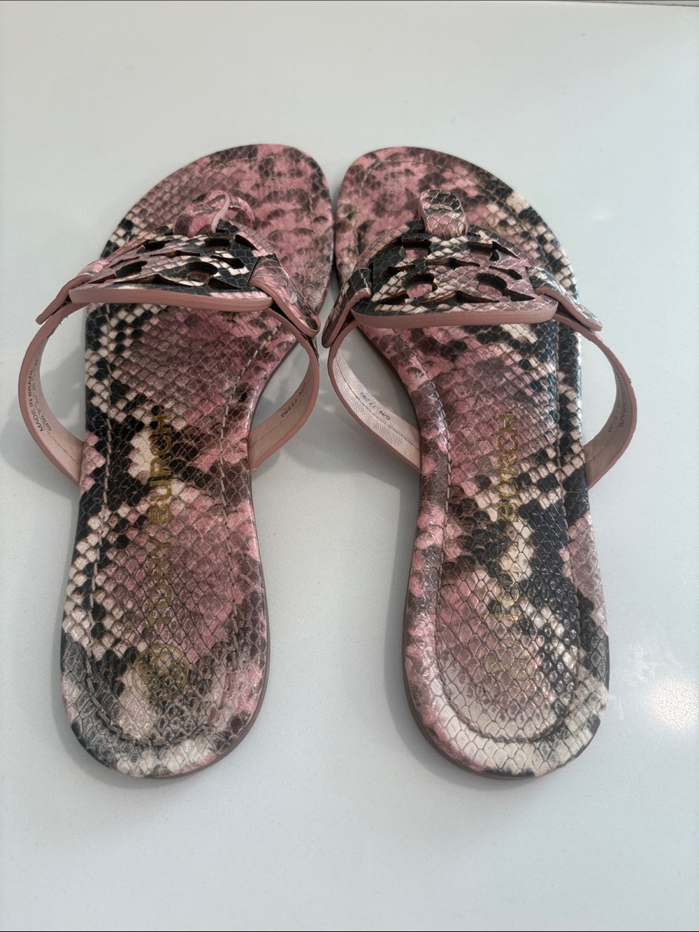 Tory Burch Miller Snake-Print Leather Thong Sandal in Pink and Brown 8.5 - Picture 8 of 15